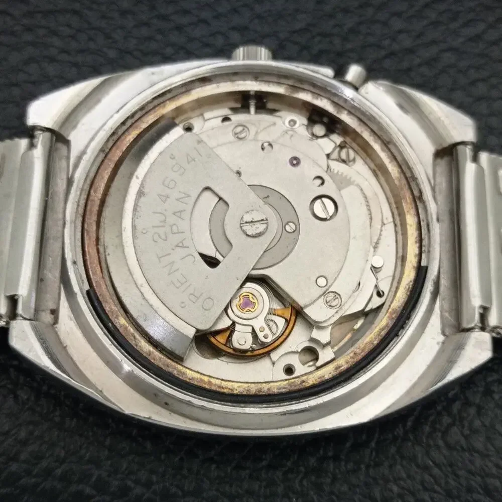 Vintage 1982 Orient Automatic Mens Silver Watch W/daydate & Gold accents